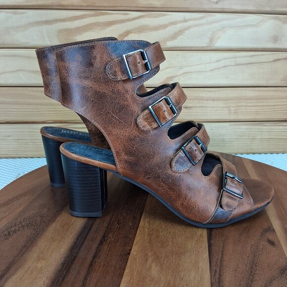 Roper Fashion Shoes Women's 10 Milo Leather Brown Buckle Bootie Sandal Brown - Picture 5 of 8